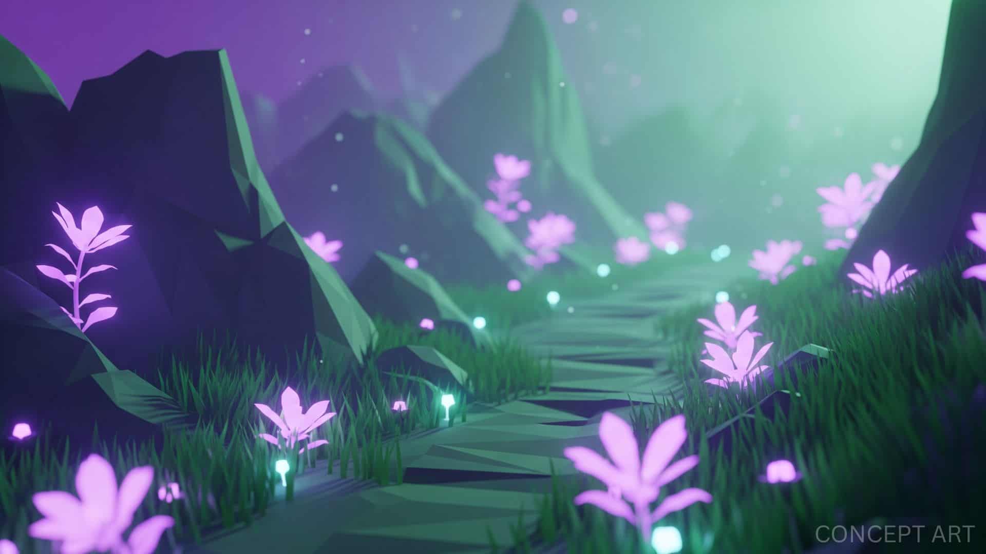 A luminous, low-poly game world